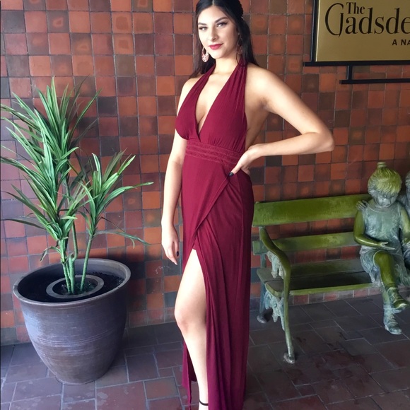 Halter Burgundy Dress-CLEARANCE - Picture 5 of 8